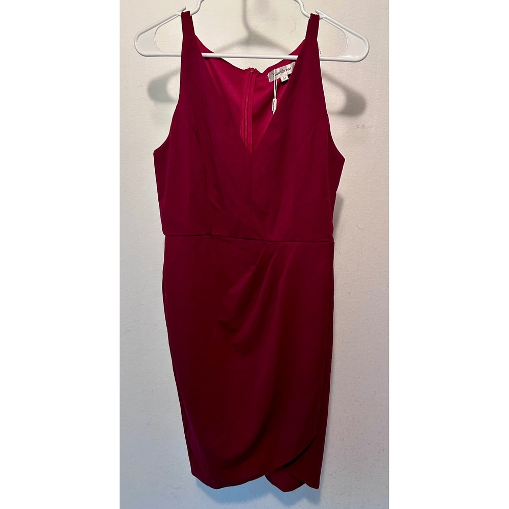 Manydress Womens Burgundy V Neck Sleeveless Tulip Hem Cocktail Wrap Dress M NEW